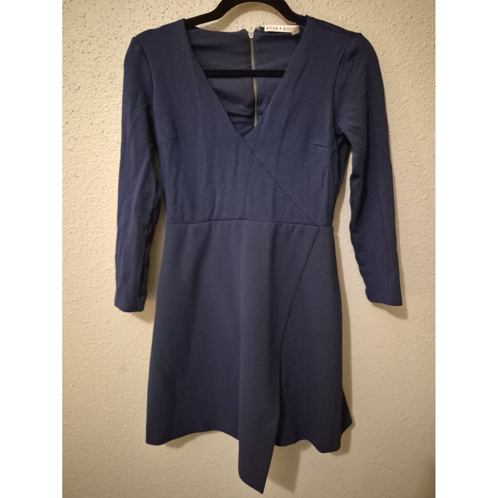 Alice + Olivia Sapphire Navy Evette Asymmetrical Mini Ponte Dress, 4 Neutral